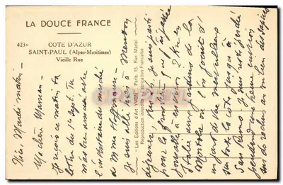 Saint-Paul (Alpes-Maritimes) — Velha Rua — Edições d'Art Yvonn — Verso