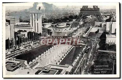 Bilhete postal antigo Exposição Internacional de Paris 1937 Torre Eiffel