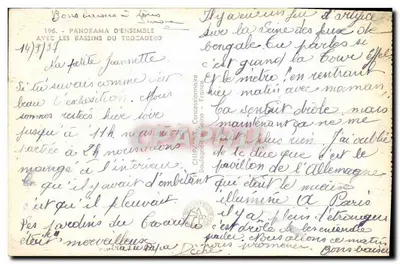 Bilhete postal antigo Exposição Internacional de Paris 1937 Torre Eiffel — Verso