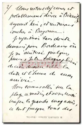 Biarritz — La Grande Plage — Éditeur M. Girard — Verso
