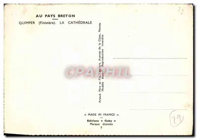 Quimper — A Catedral — Edições « Gaby » — Verso