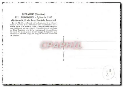 Bilhete postal moderno Rumengol Igreja de Nossa Senhora de Todo Remédio Remedoll — Verso