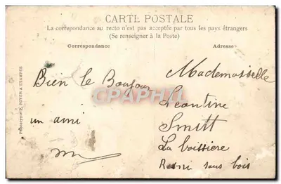 Bilhete postal antigo Savigny Sur Orge Cervejaria e Ponte sobre o Rio Orge — Verso