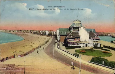 Bilhete postal antigo Saint Malo O Casino e a Grande Praia