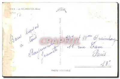 Bilhete postal antigo La Rochelle O porto Navios — Verso