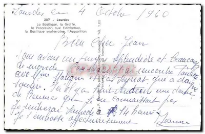 Lourdes — Widok panoramiczny jaskini, bazyliki i procesji — Éditeur P. Bouchet, n° 207 — Rewers