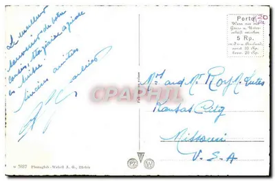 Fontanna i nabrzeże jeziora w Lucernie — widok panoramiczny — Photoglob-Wehrli A.G., Zurych, nr 5887 — Rewers
