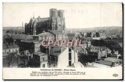 Bilhete postal antigo Catedral de Reims Notre Dame