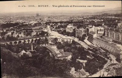 Royat — Vista geral e Panorama sobre Clermont — J. Gouttefanges, Editor (P.-de-D.)