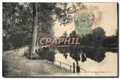 Bilhete postal antigo Bois de Vincennes Perímetro do lago dos Mínimos