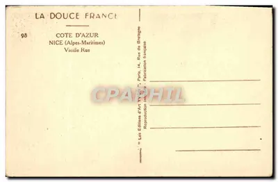 Rua estreita em Nice — editor La Douce France, n°98 — Verso