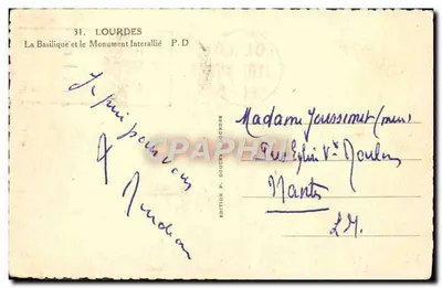 Lourdes — La Basílica y el Monumento Interalliado — Edición P. Doucet — Reverso