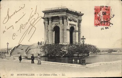 Bilhete postal antigo Montpellier O Castelo da Água