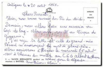 Santa Bernadette cuidando de seus carneiros em Bartres — editor Chavanne, n°3 — Verso