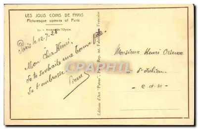 Avenida da Ópera — Paris — Éditions d'Art 'Patras' — Verso