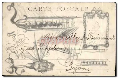 Jovem moça de Lampon em oração — carta postal com texto manuscrito — Verso