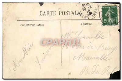 Stara pocztówka Rouen Plac Carnot Most Boieldieu i Katedra — Rewers