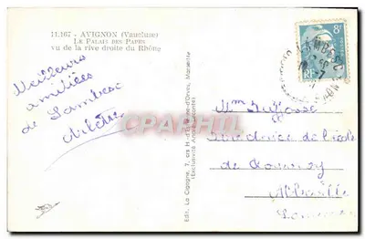Avignon — O Palácio dos Papas visto da margem direita do Ródano — La Cigogne — Verso