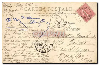 Bilhete postal antigo Vichy o Ponte sobre o Allier — Verso