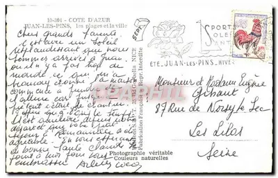 Juan-les-Pins — praia e a cidade — Éd. G. Bella, 35 Rd G. T. NICE — Verso