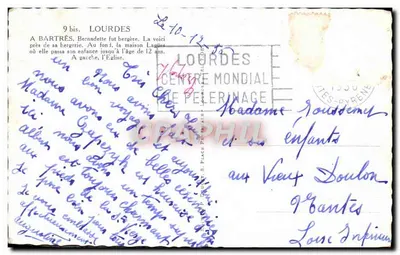 Nowoczesna pocztówka Lourdes A Bartres Bernadette Moutons — Rewers