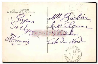 Lourdes — Bazylika i Pic du Jer — Wydawnictwo P. DOUCET — Rewers