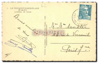 O Hotel de Ville de Le Touquet-Paris-Plage — Editora La Cigogne, n°1 — Verso