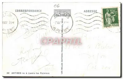 Antibes widziana przez palmiery — Les Belles Éditions Françaises nr 32 — Rewers