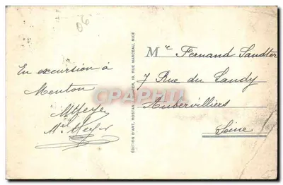 Menton — Vue sur Camyan — Édition Rostan, Nice, n° 460 — Verso