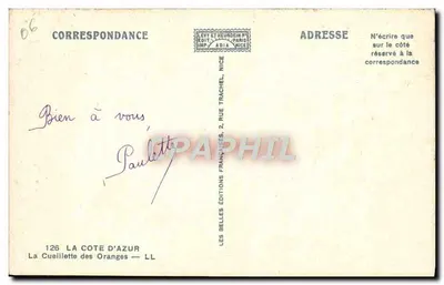 A Costa Azul — Colheita de laranjas — Adiau — Verso