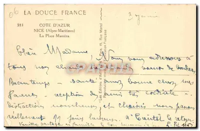 Nice — Plac Masséna — Wydawca: La Douce France, nr 383 — Rewers