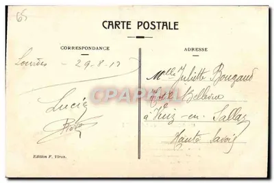 Lourdes — Powitanie Najświętszej Maryi Panny — Wydawnictwo F. Viron, nr 65 — Rewers