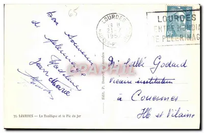 Lourdes — A Basílica e o Pie du Jer — Edit. P. Doucet Lourdes — Verso
