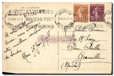 Lourdes — De basiliek en het graf — Uitgave E. Quinio Lourdes — Achterkant