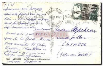 Lourdes — A Basílica e o Castelo-Forte — editor Cap, n° 1662 — Verso