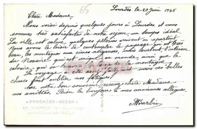 Lourdes — Panoramische uitzicht op het Kruis en de Basiliek — uitgever Pyrénées-Océan, n°65 — Achterkant