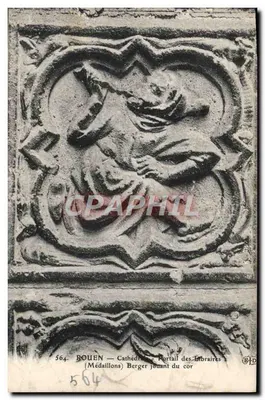 Bouën — Cathédrale, Portail des Libraires (Médaillons) Berger jouant du cor