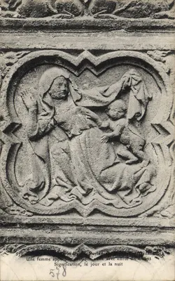 Portail de Sainte-Croix — Sculpture de la Vierge avec l'Enfant — Signification, le jour et la nuit — Éditeur S. C. V. 578