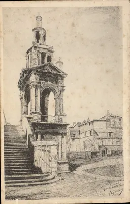 Rouen - Haute Vieille Cour — dessin à la plume par A. Gordon & 18
