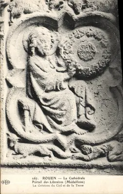 Rouen — La Cathédrale — Portail des Libraires (Médaillons) — La Création du Ciel et de la Terre