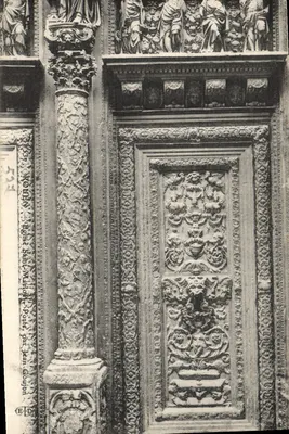 Porte sculptée de la chapelle Saint-Maclou à Rouen — éditeur Jean Goujon, n° 557