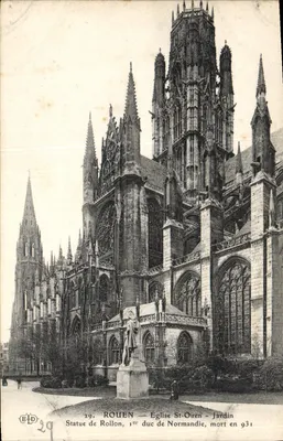 Rouen — Église Saint-Ouen — Jardin — Statue de Rollon, 1er duc de Normandie, mort en 931