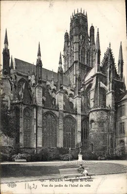 Rouen — Vue du jardin de l'hôtel de ville, église Saint-Ouen — E.D. n°142