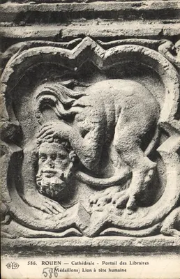 Rouen — Cathédrale — Portail des Libraires — Médailleons Lion à tête humaine — Éditeur ELD n°586
