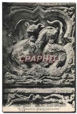 Rouen — Cathédrale — Portail des Libraires — Médailles Dragons s'entre-mordant