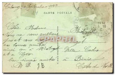 Cabourg — Perspective de la Plage — G. Arnaud, éditeur, n° 56 — Verso