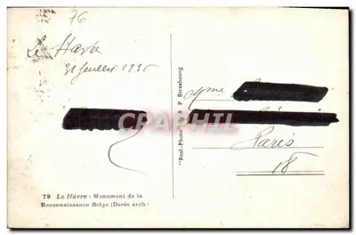 Le Havre — Monument da Reconhecimento Belga (Derée arch) — C.A.P. (editor) — Verso