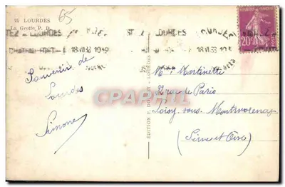 Jaskinia w Lourdes — Pielgrzymka — Wydanie P. Doucet — Rewers