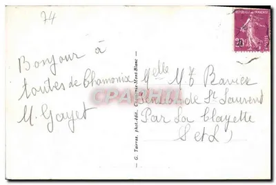 Mont-Blanc widziany z Plan-Pratz — Chamonix-Mont-Blanc — G. Tarras, fot.-wyd. — Rewers