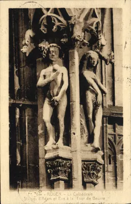 Statues d'Adam et Ève à la Tour de Beurre — Rouen — La Cathédrale